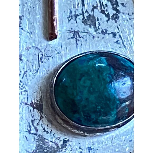 Vintage Abstract Silver Tone Brooch With Turquoise Stone & Copper Accents - Picture 4 of 7
